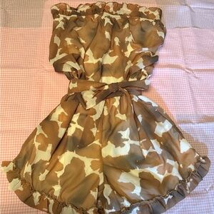 Brown and White Ruffle Romper NWT